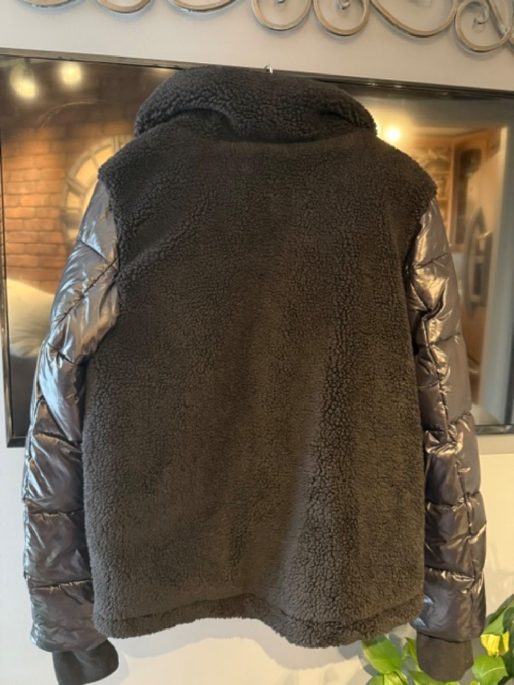 SAM Black Sherpa Front with Glossy Puffer Sleeves Jacket - Picture 2 of 3